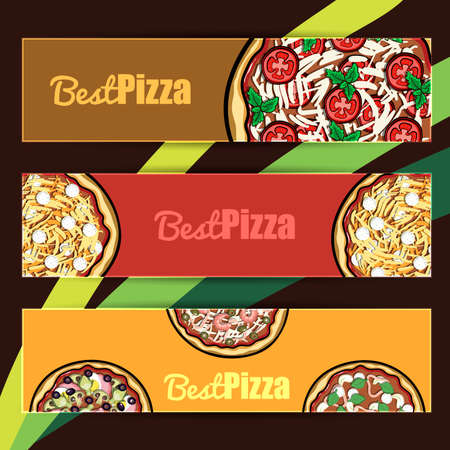 Set of different banners for pizzeria or cafe or bar. Vector illustration.のイラスト素材