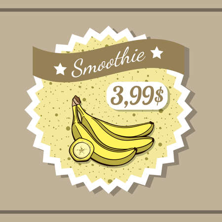Sticker with price of banana smoothie with hand drawn fruits.のイラスト素材