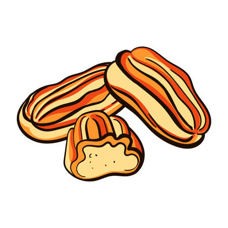 Hand drawn eclairs on the white background.