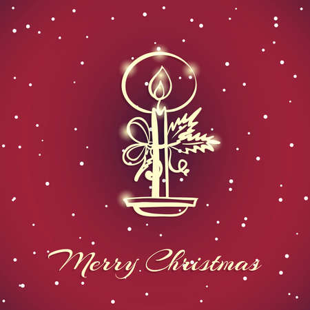 Xmas postcard with hand drawn candle and congratulation. Vector illustration.のイラスト素材