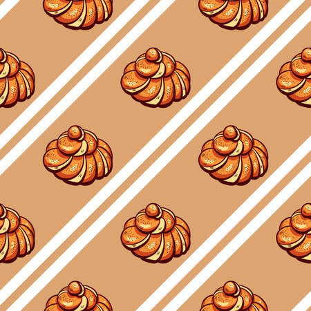 Seamless pattern made from hand drawn buns and white stripes.のイラスト素材