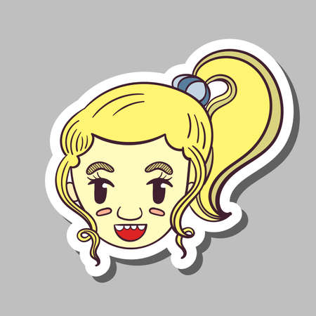 Sticker with hand drawn smiling girl. Vector illustration.のイラスト素材