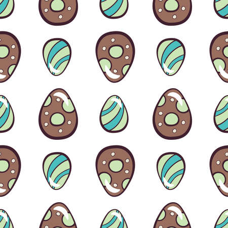 Seamless pattern made from hand drawn colorful different eggs on white background. Vector illustration.のイラスト素材