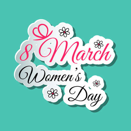 Greeting card with words 8 March Womens Day, flowers and stylized butterfly.のイラスト素材