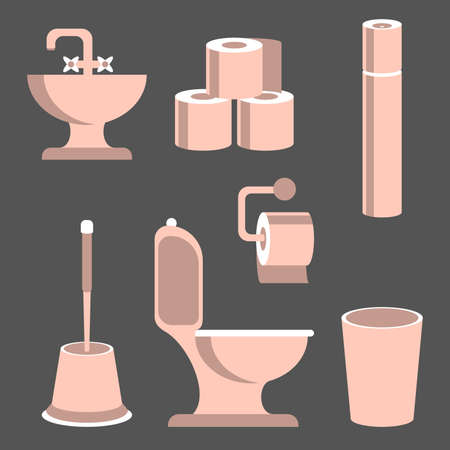 Toilet supplies, hygiene accessories isolated on greay background. Vector illustration.のイラスト素材