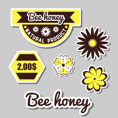Elements of design for apiary or beekeepers. Set of honey and bee labels, graphic for honey productsのイラスト素材