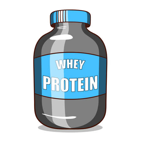 Plastic jar with whey protein on white background. Sport nutrition.のイラスト素材