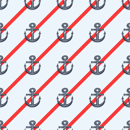 Seamless pattern made from  anchors and red stripes. illustration.のイラスト素材