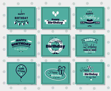 Collection of greeting cards. Happy Birthday. illustrationのイラスト素材