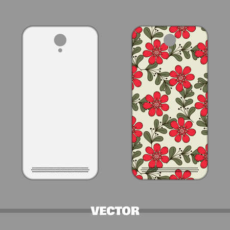 Phone cover with bright floral pattern. illustration.のイラスト素材