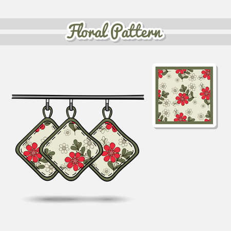 Hand drawn potholders with seamless pattern made from hand drawn flowers. Vector illustration. Can be used for textile.のイラスト素材