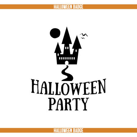 Typography Halloween badge. Black badge isolated on white background. Element of design for Halloween. illustrationのイラスト素材