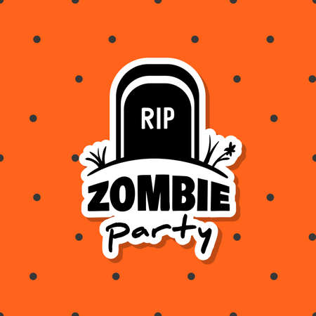 Halloween sticker. Black sticker isolated on orange background. Element of design for Halloween. Vector illustrationのイラスト素材