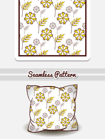 Hand drawn pillow with seamless pattern made from hand drawn flowers. illustration. Can be used for textile.のイラスト素材