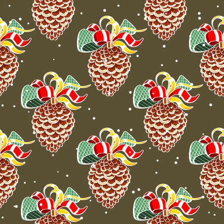 Seamless pattern made from hand drawn pine cones. Christmas vector illustrationのイラスト素材
