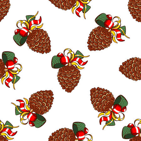 Seamless pattern made from hand drawn pine cones. Christmas vector illustrationのイラスト素材
