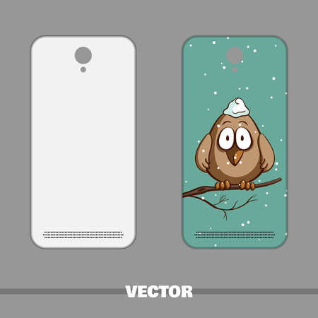 Phone cover with hand drawn funny sparrow. Vector illustrationのイラスト素材