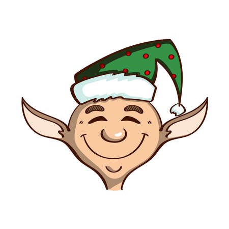 Cartoon smiling elf isolated on white background. Can be used for congratulation card, banner, flayer, leaflet, poster. Vector illustrationのイラスト素材