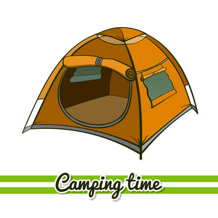 Hand drawn tent isolated on white background. One image of series Camping time. Vector illustrationのイラスト素材