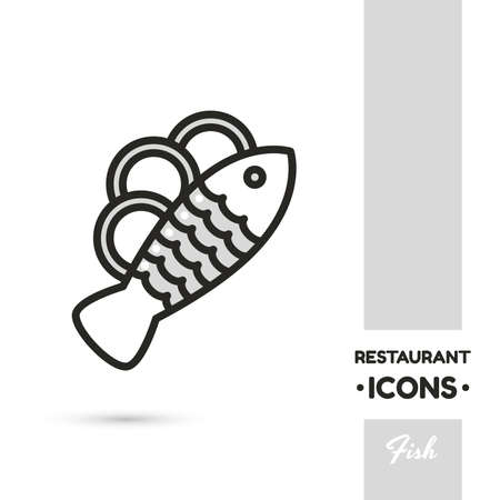 Monochrome linear icon. Stylized baked fish. One image of series Restaurant icons. Vector illustration. Can be used for applications and websitesのイラスト素材