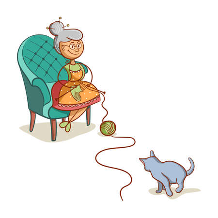 Grandmother With Catのイラスト素材