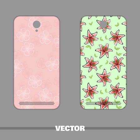Set of covers with flowers for mobile phone. Vector illustrationのイラスト素材