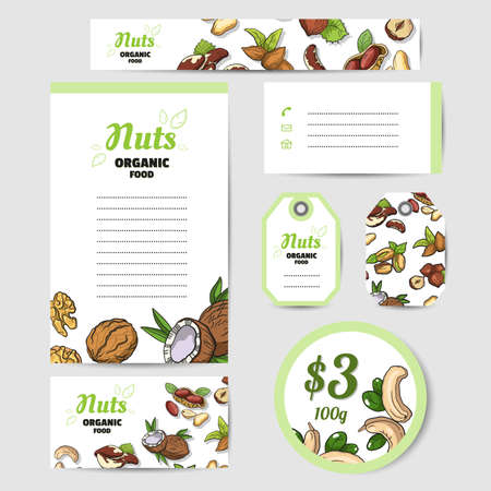 Fresh Nuts Set Cards vector illustration isolated on plain backgroundのイラスト素材