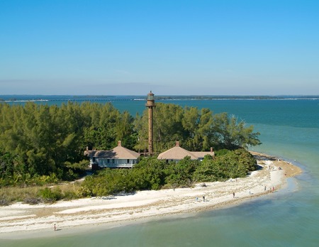 Aerial, Sanibel Lighthouse, Sanibel Island, Floridaの写真素材