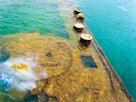 View from the Pearl Harbor Memorial of USS Arizonaの写真素材