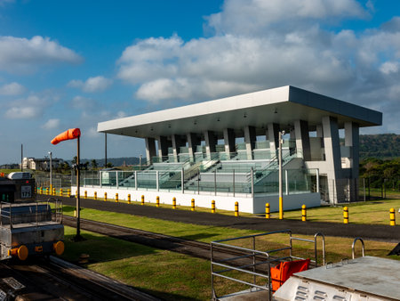 The Panama Canal visitor center is called the Agua Clara Visitor Center, located on the Atlantic side of the canal near Colon, offering the best view of the expanded canal's larger locks.の写真素材