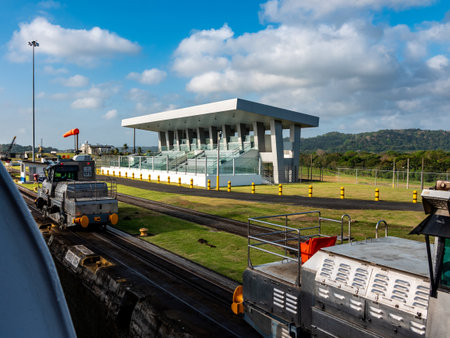 The "new" Panama Canal visitor center is called the Agua Clara Visitor Center, located on the Atlantic side of the canal near Colon, offering the best view of the expanded canal's larger locks, known as the "NeoPanamax" locks.の写真素材