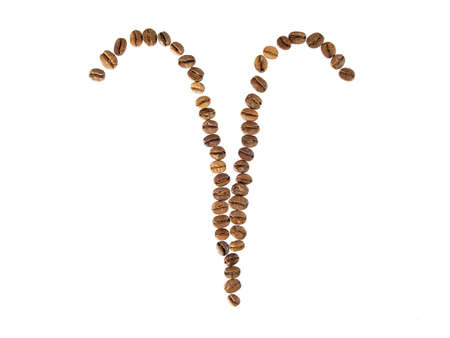 zodiac sign aries or ram from coffee beans on the white backgroundの写真素材