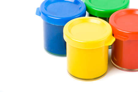 four colours of gouache paint on whiteの写真素材