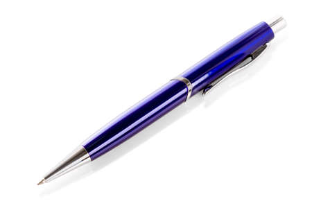 blue isolated metall pen with shadow and white backgroundの写真素材