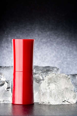freshness, lipstick with ice, copy space for the text
