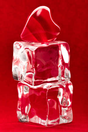 red heart on two ice cubes backgroundの写真素材