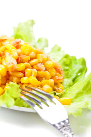 closeup salad from cedar nut over the white background