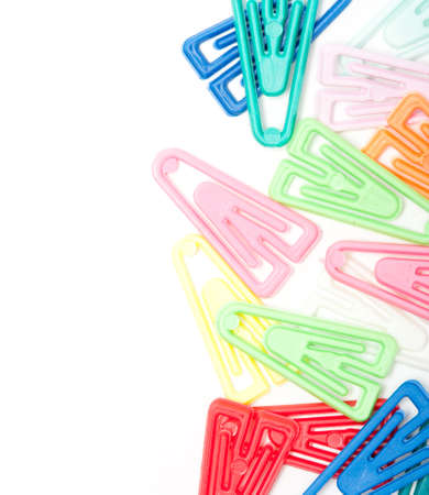 plastic office clips on white background