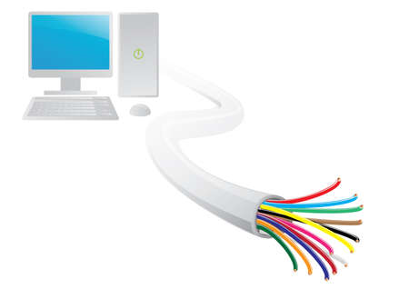 computer and wire on white backgroundのイラスト素材