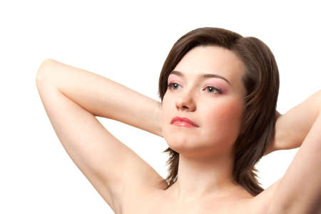 beautiful woman potrait over whiteの写真素材