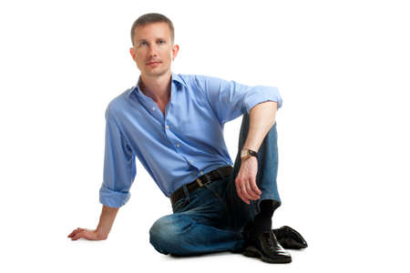 isolated sitting on floor  manの写真素材