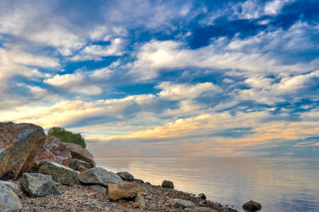 beautiful sunset above sea coastの写真素材