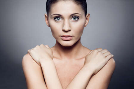 beautiful woman closeup  studio portrait, gradient backgroundの写真素材