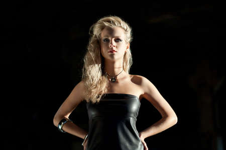 beautiful blond woman wearing tunic. Fashion photoの写真素材