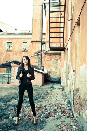beautiful woman on ruins. Fashion photoの写真素材
