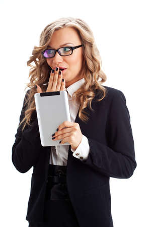 businesswoman  wondering with tablet pcの写真素材