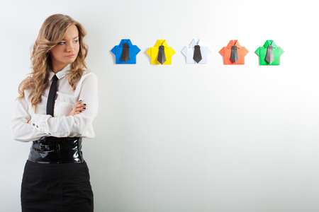businesswoman and origami shirts, staff search conceptの写真素材