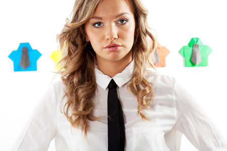 woman and origami shirts, staff search conceptの写真素材
