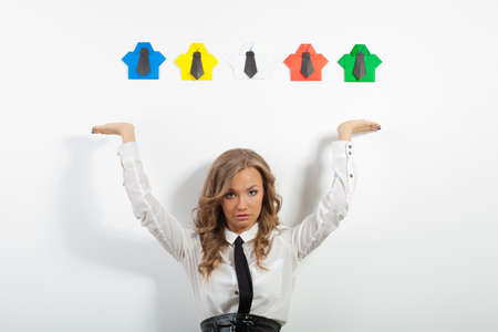 woman and origami shirts, staff search concept