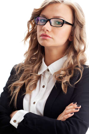 blonde businesswoman portrait over white backgroundの写真素材